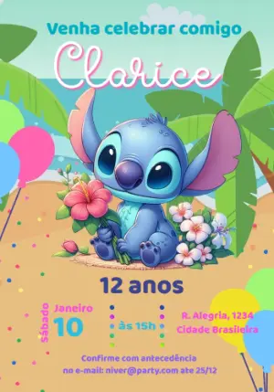 Convite de Aniversário Stitch Tropical Editável