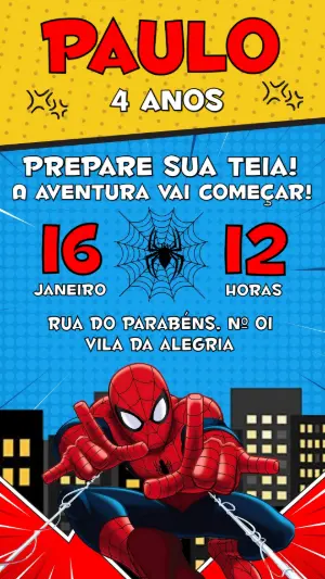 Convite de Aniversário Homem-Aranha Estilo Quadrinhos Editável