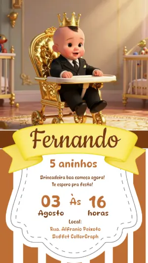 Convite de Aniversário Poderoso Chefinho Dourado Editável