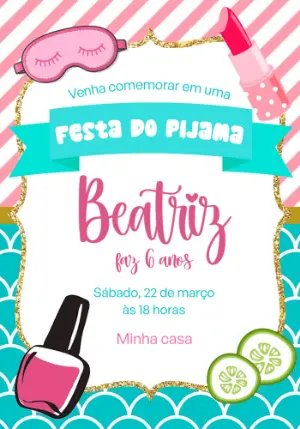 Convite Aniversário Festa do Pijama Spa para Editar Online