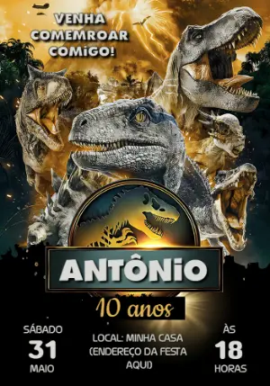 Convite de Aniversário Jurassic Park com Dinossauros para Editar