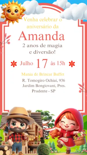 Convite Aniversário Chapeuzinho Vermelho para Editar Online