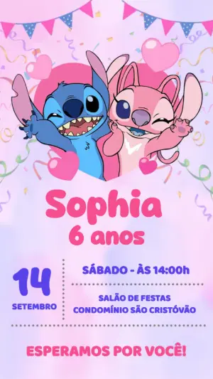 Invitación de cumpleaños Stitch – Estático – Bruna Henrique Mídiarte