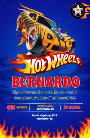 Convite de Aniversário Hotwheels Modelo Digital