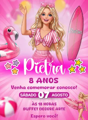 Convite Aniversário Barbie Malibu Pool Party Editável Online