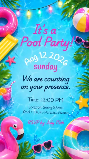 Colorful Pool Party Invitation | Editable Digital Template
