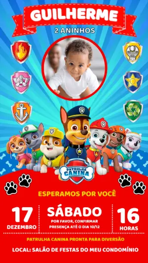 Invito di compleanno Paw Patrol – Statico – Victor designer