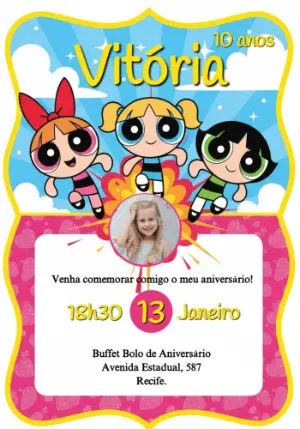 Convite de Aniversário Meninas Superpoderosas para Editar