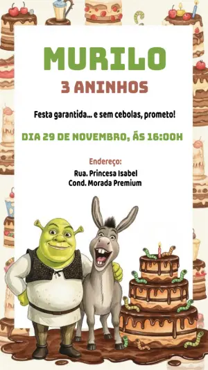 Convite Digital Aniversário Infantil Tema Shrek para Editar
