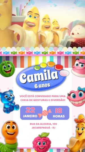 Convite Animado de Aniversário Fini para Editar e Enviar