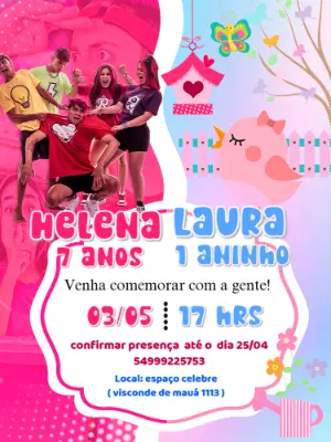 Convite Aniversário Duplo Emilly Vick e Jardim Encantado para Editar
