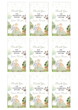 Cute Safari Animals Editable Thank You Tag Template