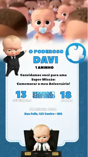 Vídeo Convite de Aniversário Poderoso Chefinho para Editar