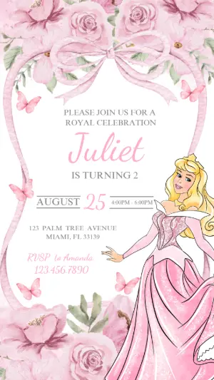 Princess Aurora Birthday Invitation Editable Template