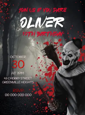 Spooky Horror Clown Birthday Invitation Terrifier