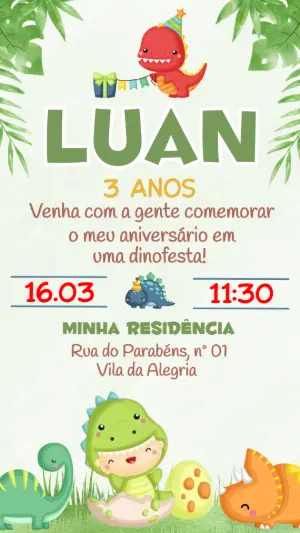Invitación de cumpleaños Dinosaurio – Estático – Festôu Convites