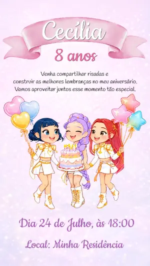 Invitation d'anniversaire KPop Demon Hunters – Statique – Color Art Studio