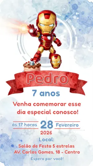 Convite de Aniversário Homem de Ferro Infantil para Editar