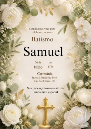 Convite de Batismo Botânico Elegante para Editar