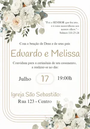 Convite de Casamento Floral Branco Elegante para Editar Online