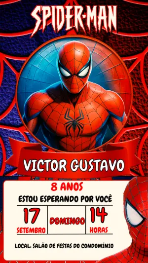 Convite Aniversário Homem Aranha para Editar Online