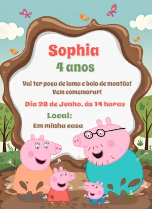 Convite de Aniversário Peppa Pig para Editar Online