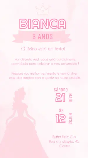 Convite Animado Aniversário de Princesa Rosa para Editar