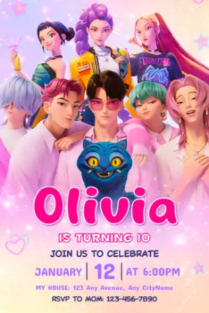 Invitation d'anniversaire KPop Demon Hunters – Statique – Jotta Arts