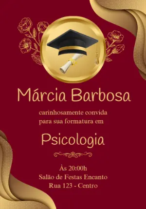 Convite de Formatura Vermelho e Dourado para Editar Online