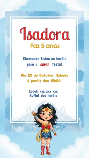 Convite de Aniversário Mulher Maravilha para Editar Online