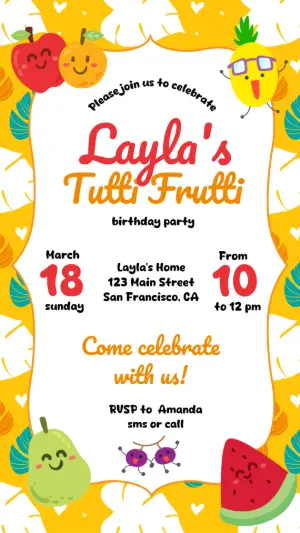 Tutti Frutti Birthday Invitation Editable Template