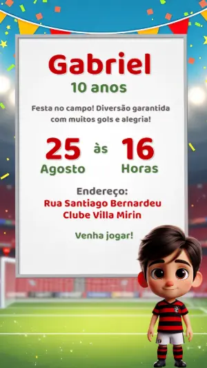 Convite Aniversário Futebol com Jogador para Editar Online