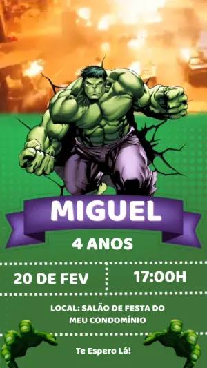 Convite Animado Aniversário Hulk para Editar Online