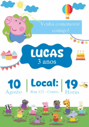 Convite Aniversário George Pig e Amigos para Editar Online