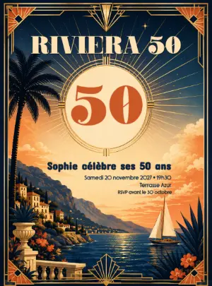 Art Deco French Riviera 50th Birthday Invitation Template