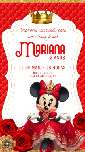 Convite de Aniversário Minnie Realeza para Editar Online