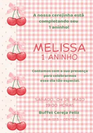 Convite de Aniversário Cerejinha para Editar Online