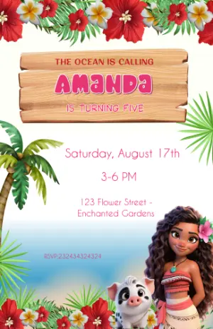 Moana Themed Birthday Invitation - Editable Digital Template