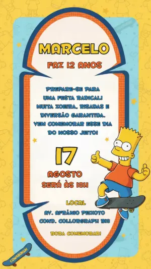 Convite de Aniversário Bart Simpson Radical Modelo Editável