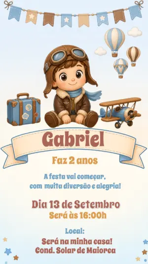 Convite de Aniversário Aviador: Modelo Digital para Editar