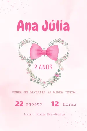 Convite de Aniversário Minnie Floral Delicado para Editar