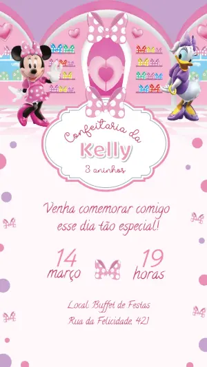 Convite de Aniversário Confeitaria da Minnie para Editar Online