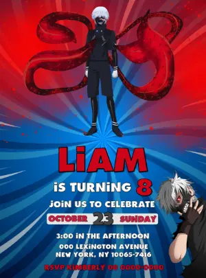 Tokyo Ghoul Anime Birthday Invitation Editable Digital Template