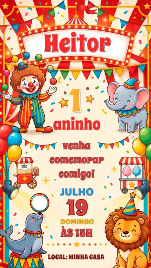 Convite de Aniversário Circo Colorido para Editar