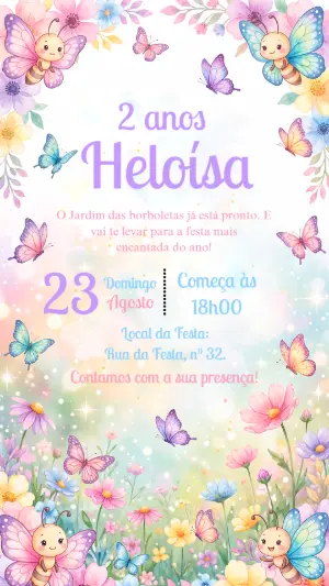 Convite Aniversário Jardim Encantado Borboletas Editável
