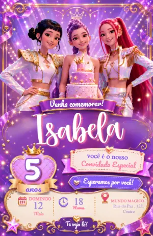 Convite de Aniversário Guerreiras do Kpop Editável