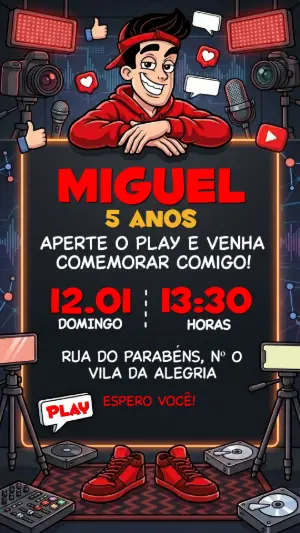 Convite de Aniversário Enaldinho Youtuber Editável
