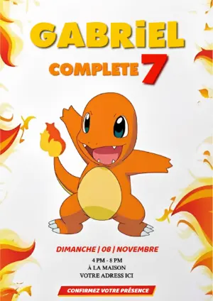 Invitation d'anniversaire Pokémon Salamèche modèle à éditer