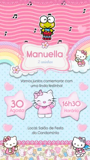 Convite Animado Aniversário Hello Kitty para Editar Online