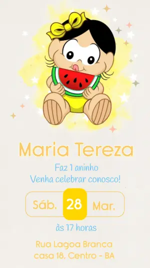 Convite de Aniversário Magali Baby com Melancia para Editar